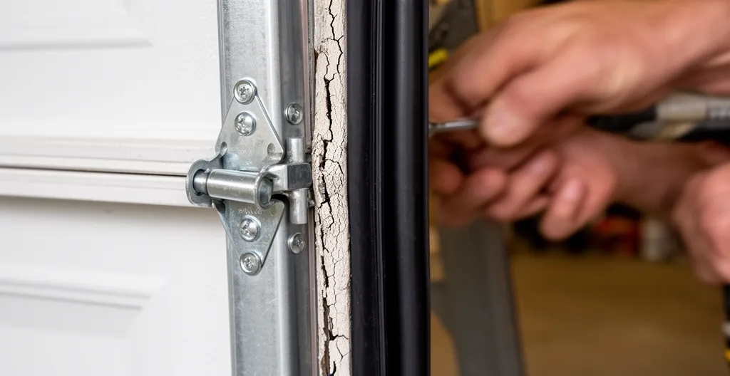 Installation d'un nouveau coupe-froid latéral, ancien joint usé visible à côté du nouveau
